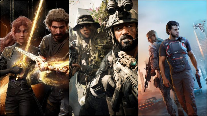 Three-panel image featuring characters from games Clair Obscur: Expedition 33, Battlefield 6, and MindsEye.